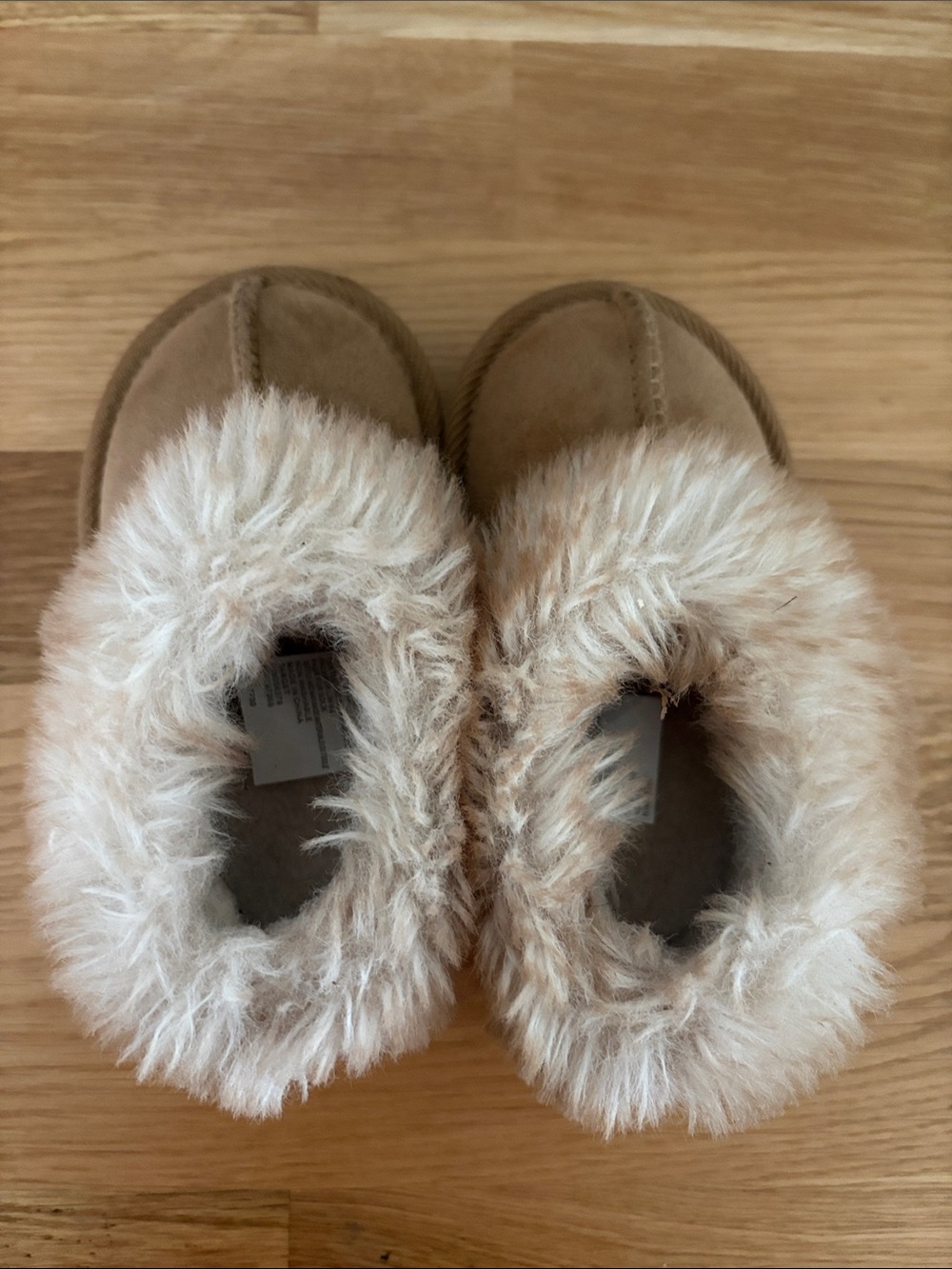 Kids Cozy Faux-Fur Lined Slip-On Booties in Light Beige